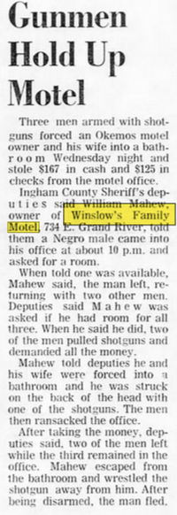 Winslows Family Motel - Jan 1970 Article